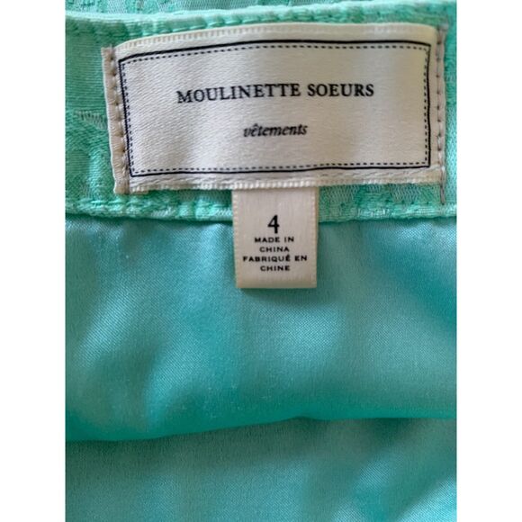 Anthropologie Moulinette Soeurs Women Skirt 4 Green Damask Brocade Pencil Pocket - Picture 6 of 9